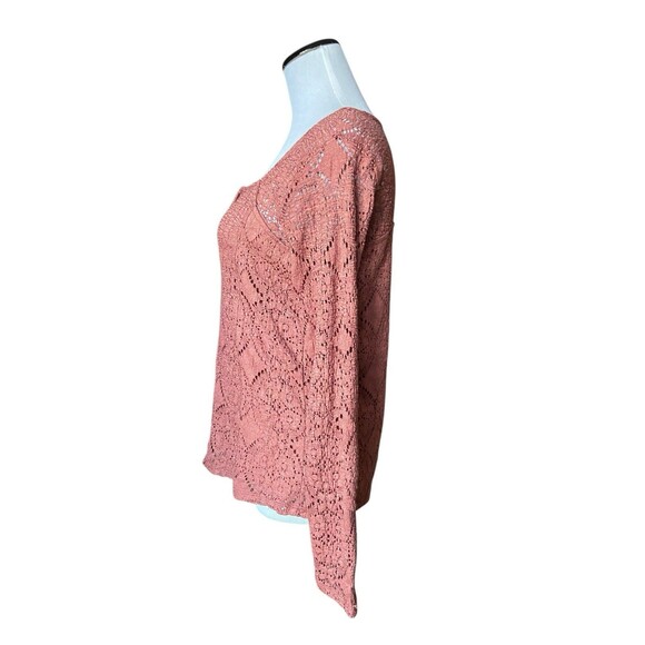 Womens Lace Henley Top Size M Brown Romantic Boho Forest Fairy Dark Coquette Y2K - Picture 3 of 12